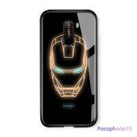 【Hot-Selling】 Hontinga สำหรับ Mi PocoPhone เคส F1 Luminous Avengers Superhero กัปตันอเมริกา Ironman เคสโทรศัพท์ Glow In Dark กระจกเทมเปอร์ฝาหลัง