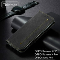 Thinmon สำหรับ OPPO realme X2 Pro/realme X Pro กรณีหรูหราผ้ายีนส์ fabirc ย้อนยุคยืนกระเป๋าสตางค์กรณีพลิกสำหรับ OPPO realme X2 Pro/realme X Pro แม่เหล็กพลิกกรณีโทรศัพท์