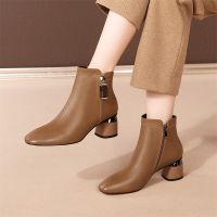 New Autumn and Winter 6cm Korean Version High-heeled Ankle Boot Woman Plus Velvet Short Women Boots Metal Decoration