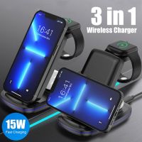 ZZOOI Foldable 3 in 1 Wireless Charger Stand for Iphone 14 iWatch 15W Fast Charging Dock Station for Iphone 13 Airpods Pro