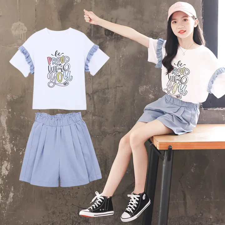HoneyKid สำหรับ3-15ปีวัยรุ่นกางเกงขาสั้น2ชิ้น/เซ็ตพิมพ์ตัวอักษรสั้น ...
