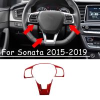 Red Carbon Fiber Steering Wheel Button Cover Trim Sticker for 2015-2019 Decoration Accessories