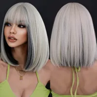 7JHHWIGS Short Silver Gray Bob Wigs with Bangs Short Straight Light Gray Wigs for Women Natural Looking Cosplay Daily Party Wig Wig  Hair Extensions P