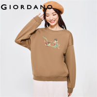 GIORDANO Women Ximimuzi Series Sweatshirts Gentle Art Print Fleece-Lined Sweatshirts Crewneck Fashion Casual Tops 99393370