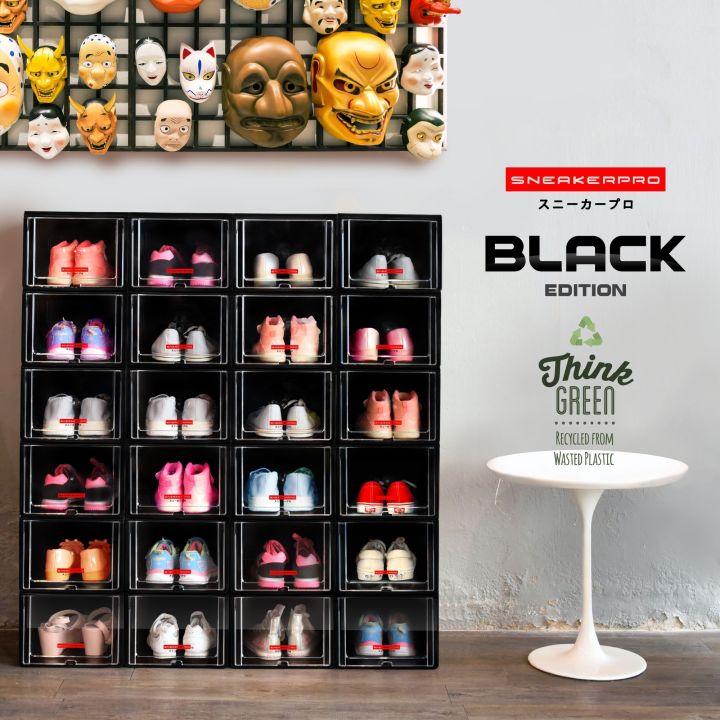แพ็ค3ชิ้น-กล่องรองเท้า-black-edition-ฝาหน้าสไลด์-ซ้อนได้หลายชั้น-กล่อง-รักษ์โลก-แข็งแรง-ทนทาน-กล่องใส่รองเท้า-กล่องเก็บ