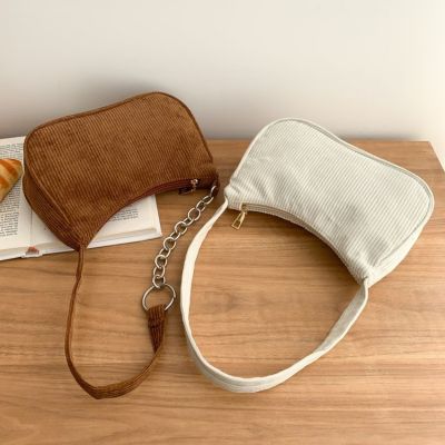 ஐ❍ 2023 Fashion Vintage Women 39;s Handbags Corduroy Underarm Bag Casual Women Shoulder Bags Solid Color Zipper Female Handbag Clutch