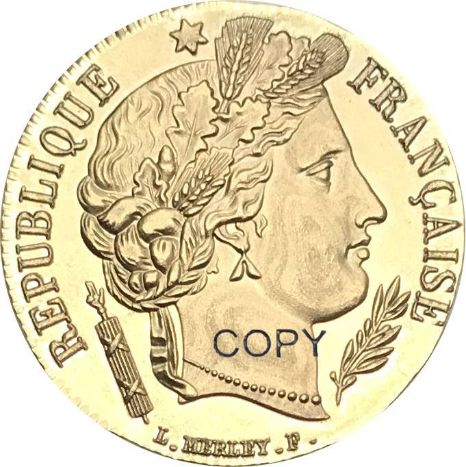 เหรียญเลียนแบบโลหะทองเหลืองสำหรับเหรียญทองจาก-france-1850-a-20-francaise-liberte-fraternite