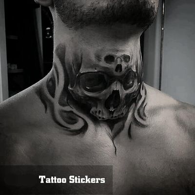 New Skull Neck Tattoo Ephemere Man European and American Dark Tattoo Stickers Personality Cool Skull Waterproof Fake Tattoos Art