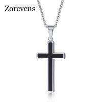 ZORCVENS Simple Black Epoxy Cross Pendant Necklace for Women Men Couple Gift 316L Stainless Steel Jewelry