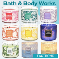 เทียนหอม Bath&amp;Body Works 3-wicks candle ขนาดใหญ่ 411 g. Strawberry P.Cake/White tea&amp;Sage/Fresh Cut Lilacs/Peach Bellini/Lemon Mint Leaf/Ocean Driftwood/White Gardenia/Turquoise Waters/Aloha Kiwi PassionFruit