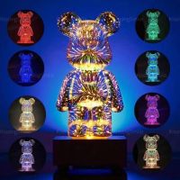 3D Fireworks Bear Light Led 7color Atmosphere Dimming Table Night Lamp Projector Romantic Living Room Cute Desk Decor Luminaire