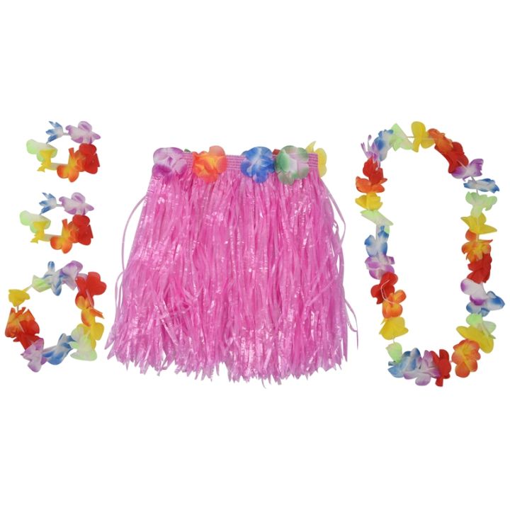 set-pink-children-hawaiian-grass-skirt-hula-luau-party