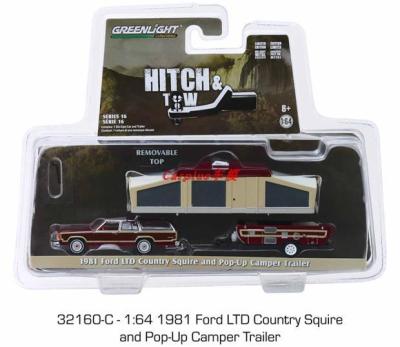 GreenLight 1:64 1981 Ford LTD Country Squire and Pop-Up Trailer Alloy toy cars Metal Diecast Model Vehicles For Children gift