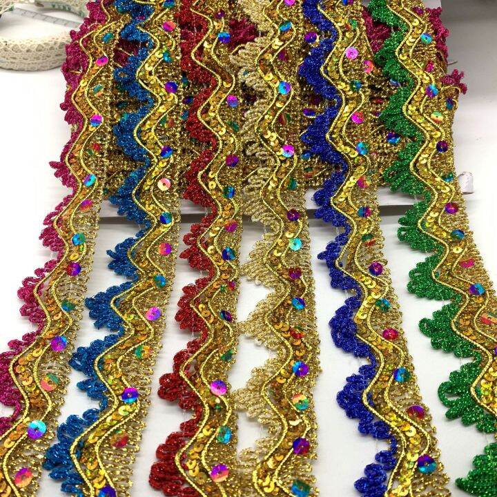 15 Yardslot Sequined Lace Ribbons Gold Lace Appliques Rainbow Trims DIY