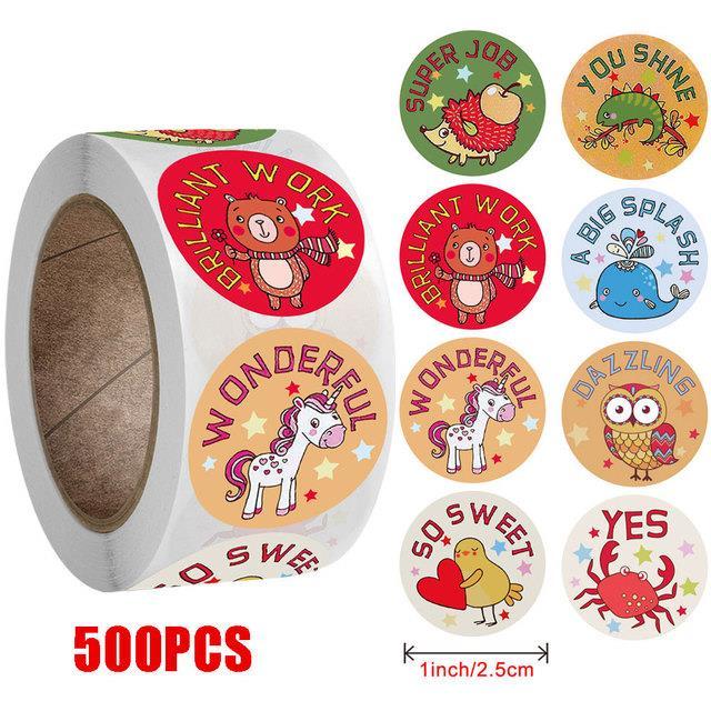 hot-dt-100-500pcs-cartoon-animals-dog-stickers-labels-reward-sticker-school-teacher-kids-smiley-stationery-thank-you