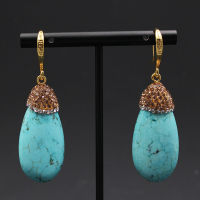 GuaiGuai Jewelry Blue Teardrop Turquoises Golden Macarsite Gold Color Plated Hook Dangle Earrings For Women Fashion Jewelry