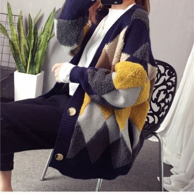 Fashion Casual Women Sweater Cardigan Autumn And Winter Loose Korean Version Thickened New Style With Knitted Medium Length Coat