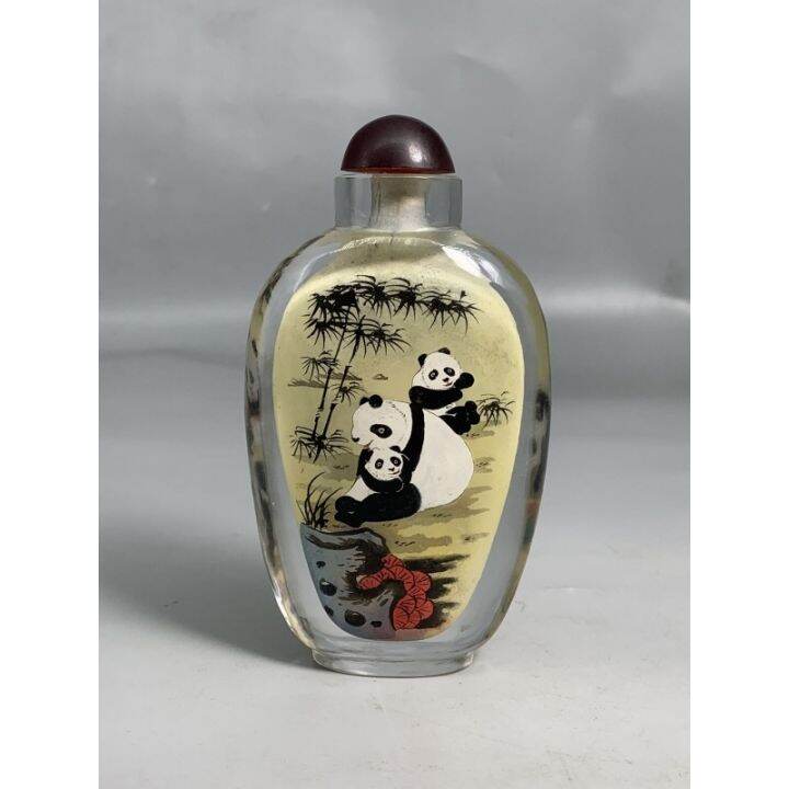 4-7-quot-collect-chinese-colored-glaze-inside-painted-animal-panda-snuff-bottle