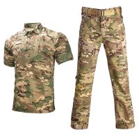 ชุดทหารยุทธวิธีเสื้อผ้าล่าสัตว์ Camo Multicam Cargo Men กางเกงทำงาน Safari Combat Uniform Uniform Set Army Shirt