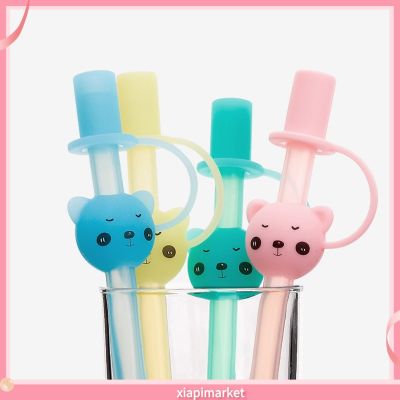 XP❀3Pcs Baby Cute Bear Big Mouth Thick Reusable Drinking Feeding Straw with Dust Cap