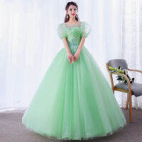 ชุด Light Green Wedding Dress Mint Green Maxi Dress Colored Mesh 2023 New Student Puff Sleeve Vocal Music Art Test Gown Womens tiskirt Long H099 ชุด แต่งงาน