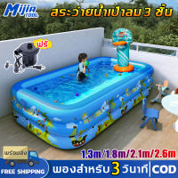 ?ฟรีปั๊มไฟฟ้า?Mijiatool สระน้ำเป่าลม สระน้ำเด็ก 1.3/1.8/2.1/2.6เมตร 3 ชั้น พื้นเป่าลมกันกระแทก ขนาด 3 เมตร สระว่ายน้ำเด็ก Swimming Pool