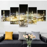 Mecca Mosque Hajj Islamic Building Poster And Prints 5 Panels Picture On Wall Decor Canvas Painting For Muslim Home Decoration