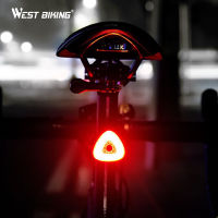 WEST ขี่จักรยานจักรยานไฟท้ายเริ่มต้นหยุดเบรกตรวจจับอัตโนมัติขี่จักรยาน LED MTB ถนนจักรยานเตือนไฟท้ายกันน้ำแฟลชโคมไฟ