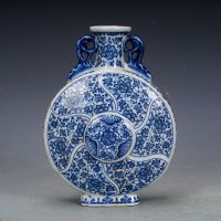 Qing Dynasty Qianlong Porcelain Blue And White Flower Flat Vase Antique Porcelain Antique Jingdezhen Ceramic Ornaments