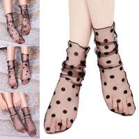 Tulle Princess Ultra-Thin Breathable Female Sock Tube Middle Transparent Women Socks Mesh Floral Lace Dot Sexy Retro 1Pair