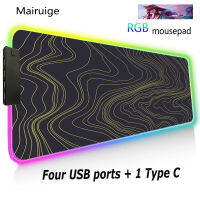 RGB Black Personality Rotating Striped Mouse Pad Led Wired Lighting TypeC Interface Keyboard Four USB Table Mat