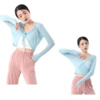 Dance Practice Top Wrap ผ้าถัก V คอยาวแขน Multi-Way เต้นรำ Top Drawstring Tie Up เสื้อบัลเล่ต์ Dance Costume