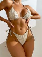 hotx 【cw】 2023 Halter Textured Swimwear Cut Swimsuit Bathing String Biquinis Set Beachwear