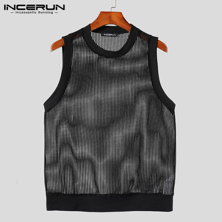 incerun-เสื้อกล้ามลำลองแขนกุดสำหรับผู้ชาย-เสื้อโปร่งแขนกุดเสื้อสไตล์สปอร์ตผ้าโปร่ง-สไตล์เกาหลี
