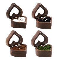 ✺ 1 Pc Wedding Love Ring Box Walnut Pair Ring Storage Packaging Gift Box Heart-shaped Wooden Box Ear Stud Earrings Jewelry Box