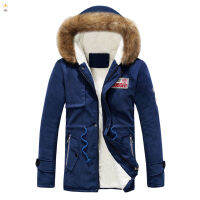 IUM Mens Hooded Plush Collar Coat Thicken แจ็คเก็ตฤดูหนาวที่อบอุ่นลงผ้าฝ้าย Outwear ผู้ชายฤดูหนาวผู้ชายเสื้อแจ็คเก็ต Hooded Plush Collar Thicken