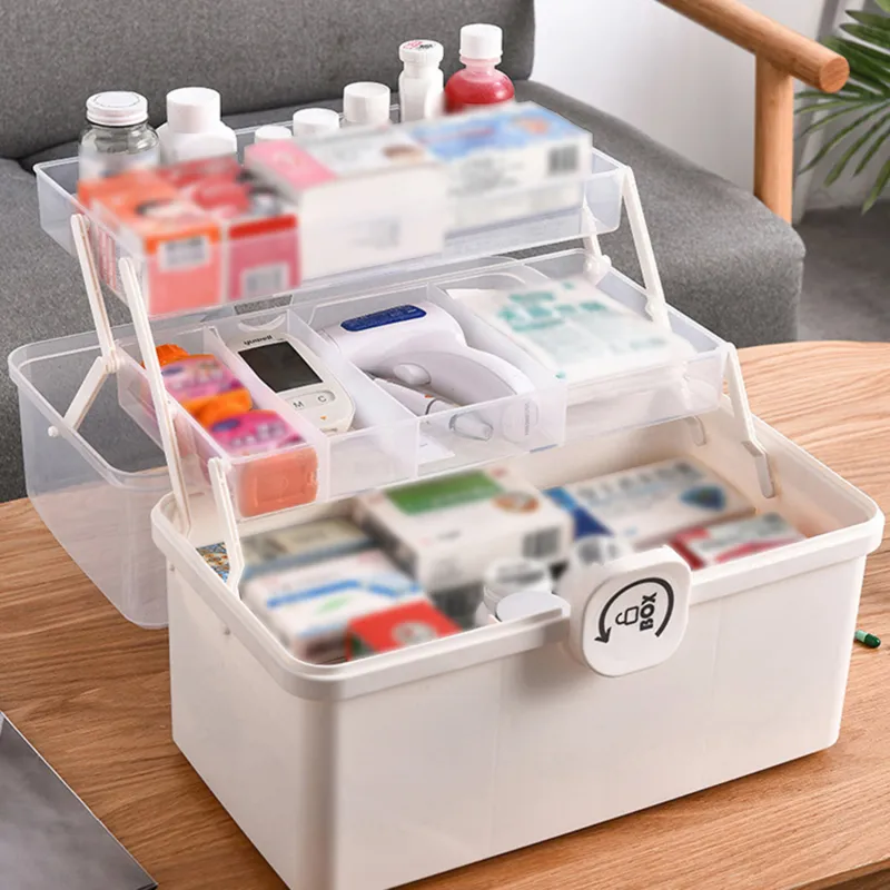 Large Capacity Family Medicine Organizer Box Portable Plastic First Aid Kit Medicine  Storage Container Family Emergency