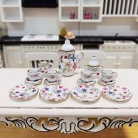 Simulated Miniature Kitchen Model 15-Piece Ceramic Tea Set Chinese Style Food Play Ornaments Micro Landscape Accessories Toys 【OCT】