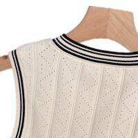 【HOT】卍 New 2023 Cropped Sweater O-Neck Sleeveless Contrasting Stripes Street Stunning Fashion Design S