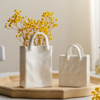 Modern Simple White Ceramic Vase Nordic Home Decor Handbag Flower Vases Dried Flower Arrangement Living Room Tabletop Decor Gift