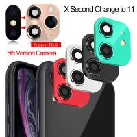 IHBNEP กระจกอุปกรณ์เสริมมือถือสุดหรูรองรับแฟลชเปลี่ยนเป็นที่สองสำหรับ iPhone 11 Pro Max เคสสติกเกอร์ Tutup Lensa Kamera ปลอม