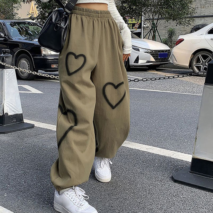 heart-พิมพ์-sweatpants-ผู้หญิงหลวมตรง-joggers-สูงเอวกางเกงขากว้าง-oversize-streetwear-เกาหลี-y2k-กางเกง-hip-hop