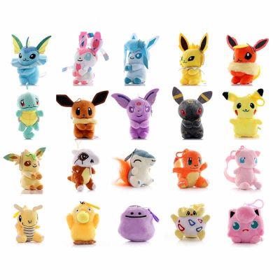 【CC】 Anime Pikachu Stuffed Keychain Ornaments Psyduck Snorlax Squirtle Eevee Jolteon Espeon Kids