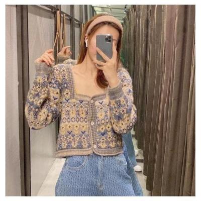 ZARAˉ 2021 Spring New ZA Womens Retro Jacquard Knitted Cardigan Sweater Jacket 5802007 5802/007