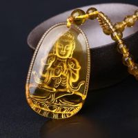 Buddha Guardian Gods Pendant Necklace For Women Men Carved Yellow Stone Amulet Necklaces Jewelry