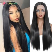 Synthetic Lace Front Wigs for Black Women Natural Color Long Yaki Straight Middle Part Lace Wig Heat Resistant Fiber X-TRESS [ Hot sell ] ea1voy