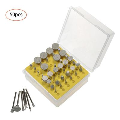 50pcs Diamond Grinding Heads 1/8-Inch Shank Diamond Coated Rotary Burrs Set Grinder Rotary Tool Set Grinding Cutting Head Drill Bits Metal Carving Polishing Tool Sets Electric Grinding Accessories