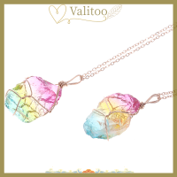 Valitoo โซ่หินหินสีรุ้งธรรมชาติคริสตัลจักระสร้อยคอจี้ควอท์ซ