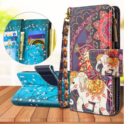 For Xiaomi Redmi Note 12 11S 11 10S 9 9S 8T 8 10 Pro Painted Pattern Leather Case Zipper Wallet Bag Card Holder Phone Cover