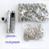 100 set silver eyelet inner diameter 12MM with Eyelet Punch Die Tool Set for bags clothing hollow brass rivet eye button